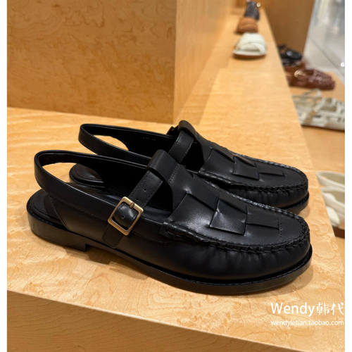 直邮～韩国代购小众cueren 编织牛皮包头乐福凉鞋平底鞋dijon