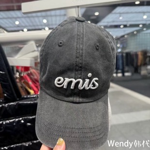 复古做旧字母刺绣棒球帽 新款 小众emis 帽子 韩国代购
