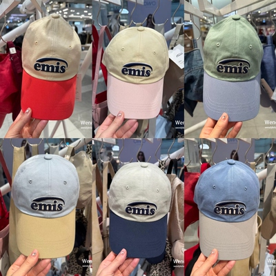 韩国代购小众设计师 emis 新款字母刺绣撞色拼接棒球帽 帽子