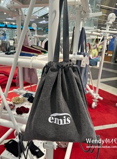 新款 emis 字母抽绳单肩斜挎手提双肩包 小众设计师 韩国代购