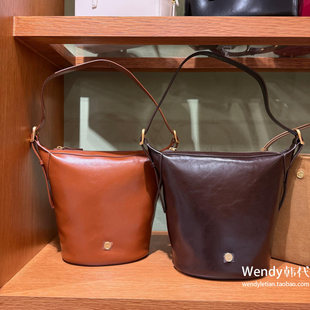 牛皮单肩斜挎手提水桶包 新款 韩国代购 小众设计师lememe