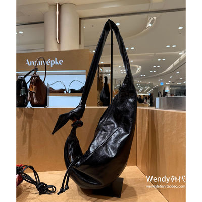 韩国代购小众archivepke新款亮面羊皮单肩斜挎包饺子包可颂牛角包