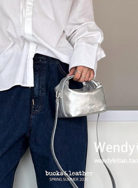 韩国代购小众bucks leather 新款羊皮单肩斜挎手提小包按扣豆腐包