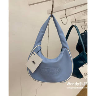 压纹字母logo单肩腋下女包hobo 新款 韩国代购 小众设计师emis
