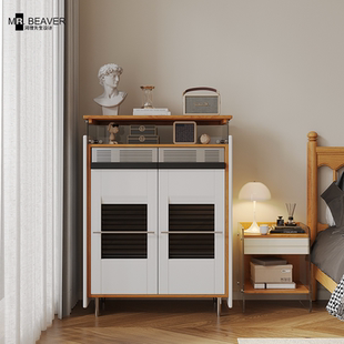 新型鞋柜储物柜一体二合一高档鞋柜中古包豪斯实木玄关柜小户型