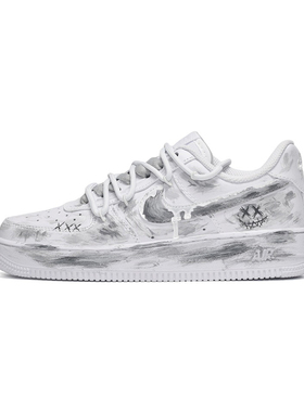 定制球鞋Nike Air Force1 小情绪白灰个性涂鸦小白鞋低帮板鞋男款