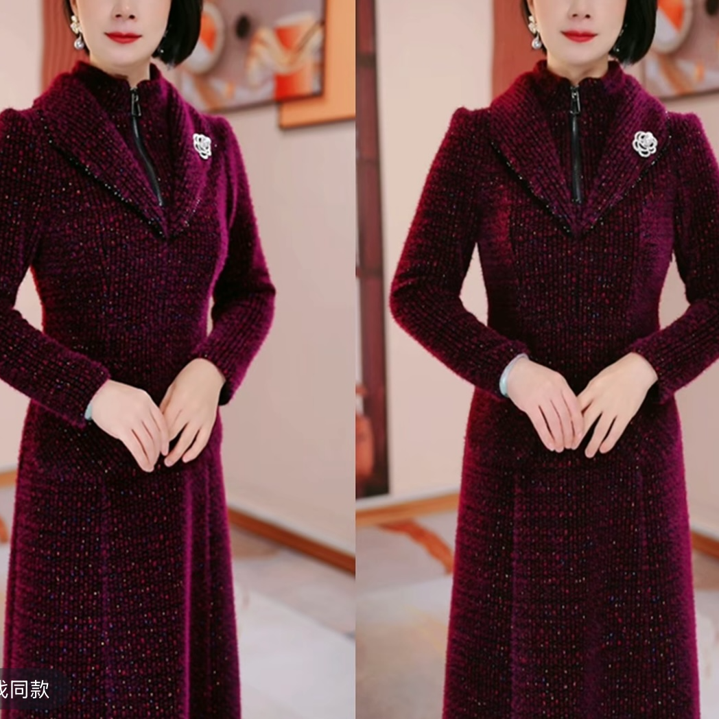 气质显瘦雪花绒连衣裙