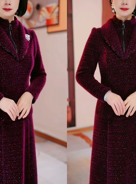 【衣雅优选】8222-2453#新款加厚保暖雪花绒气质显瘦长袖连衣裙