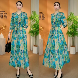 【衣雅优选】8102-2772#新款气质显瘦定制款中长袖系带连衣裙