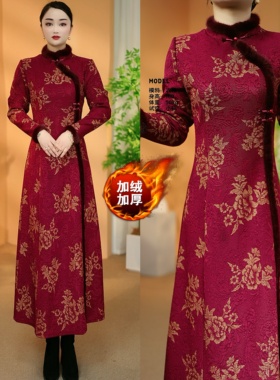 【衣雅优选】8082-2746#新款提花加绒加厚新中式保暖显瘦旗袍裙