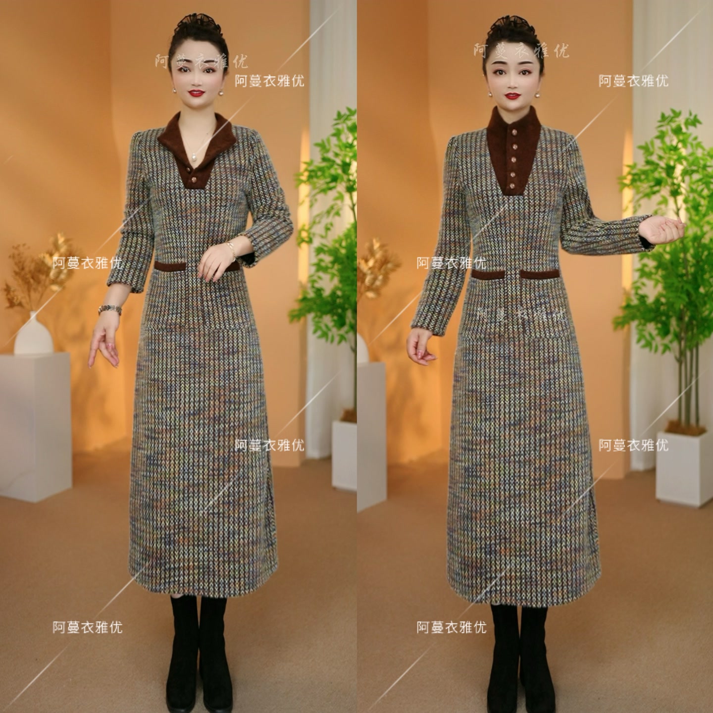 保暖显瘦雪花绒连衣裙