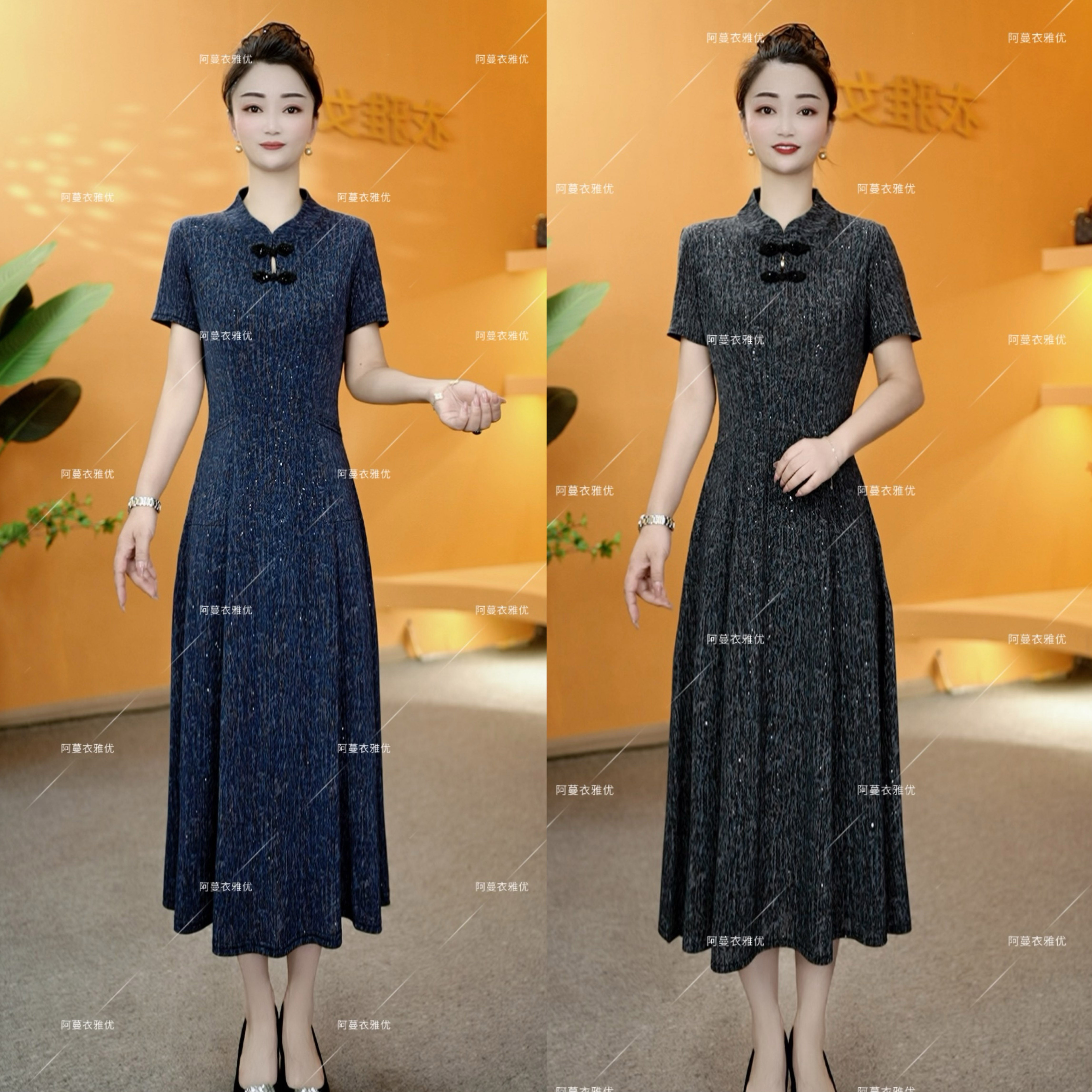 【衣雅优选】8082-1838#新款气质显瘦弹力缎烫金改良旗袍连衣裙,女装/女士精品,连衣裙,淘宝优惠券,粉丝福利购,淘宝优惠卷