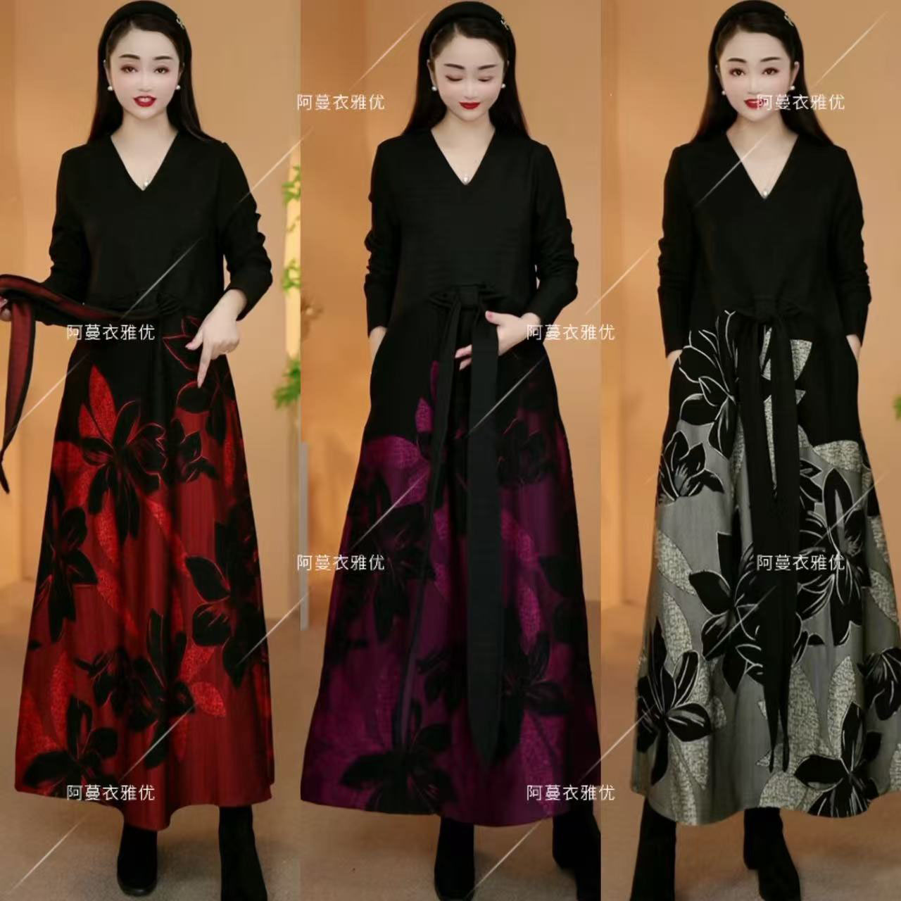 加厚加长云锦丝连衣裙