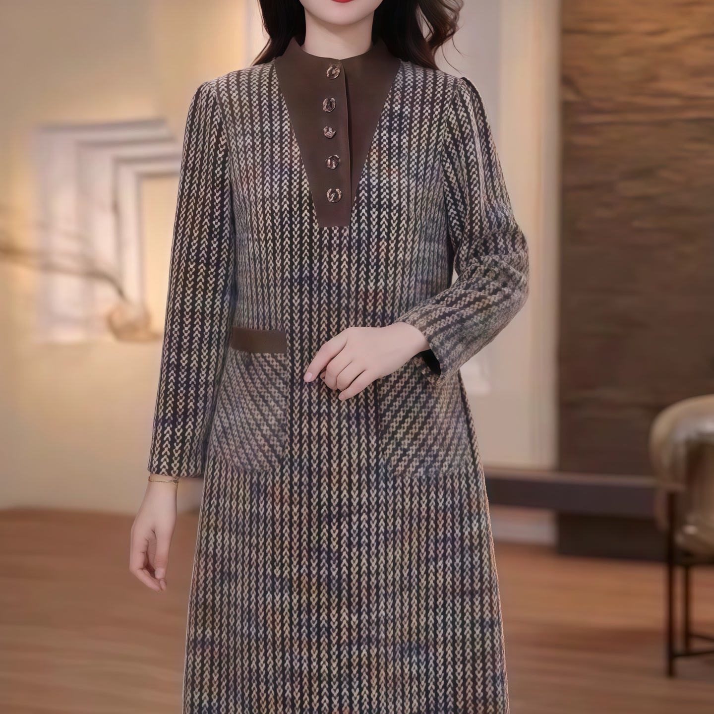 保暖显瘦雪花绒连衣裙