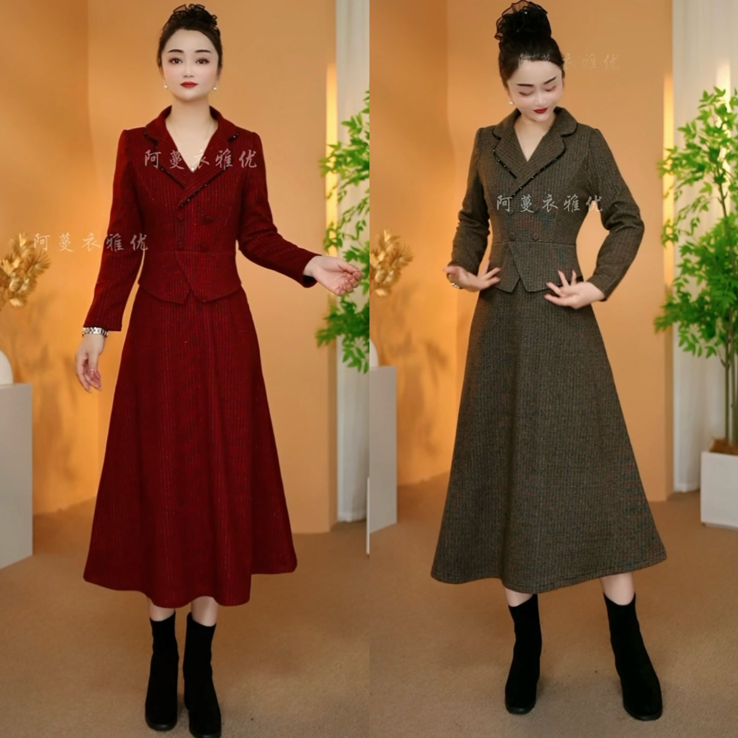 加厚磨毛假两件连衣裙