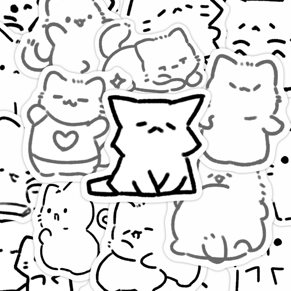 142张小猫简笔画贴纸可爱手绘卡通ins风呆萌猫猫手账本手机贴画