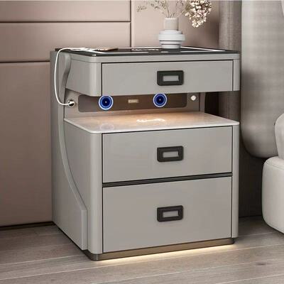 智能床头柜保险柜实木一体指纹锁密码锁无线充电语音控制卧室轻奢