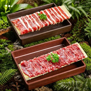 山缓缓火锅餐具鲜切牛肉盘木姜子牛肉盘山野风涮肉盘创意牛肉盘子