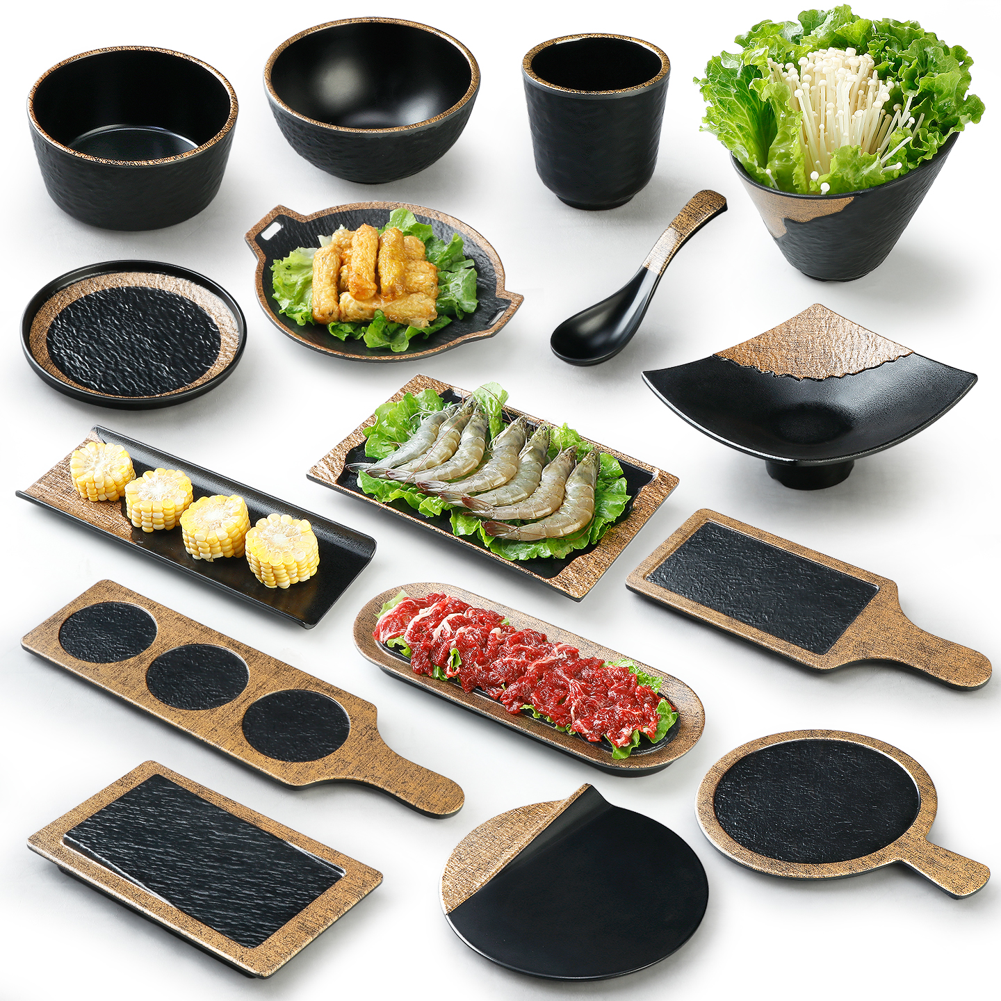 密胺火锅店配菜盘烧烤手柄盘日式仿瓷西餐牛排平盘烤肉盘商用餐具