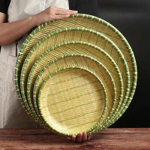 仿竹编密胺盘子圆形商用