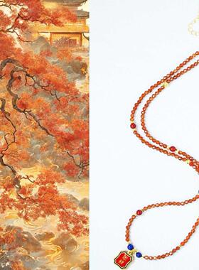 长款原创设计天然石毛衣链橄榄核