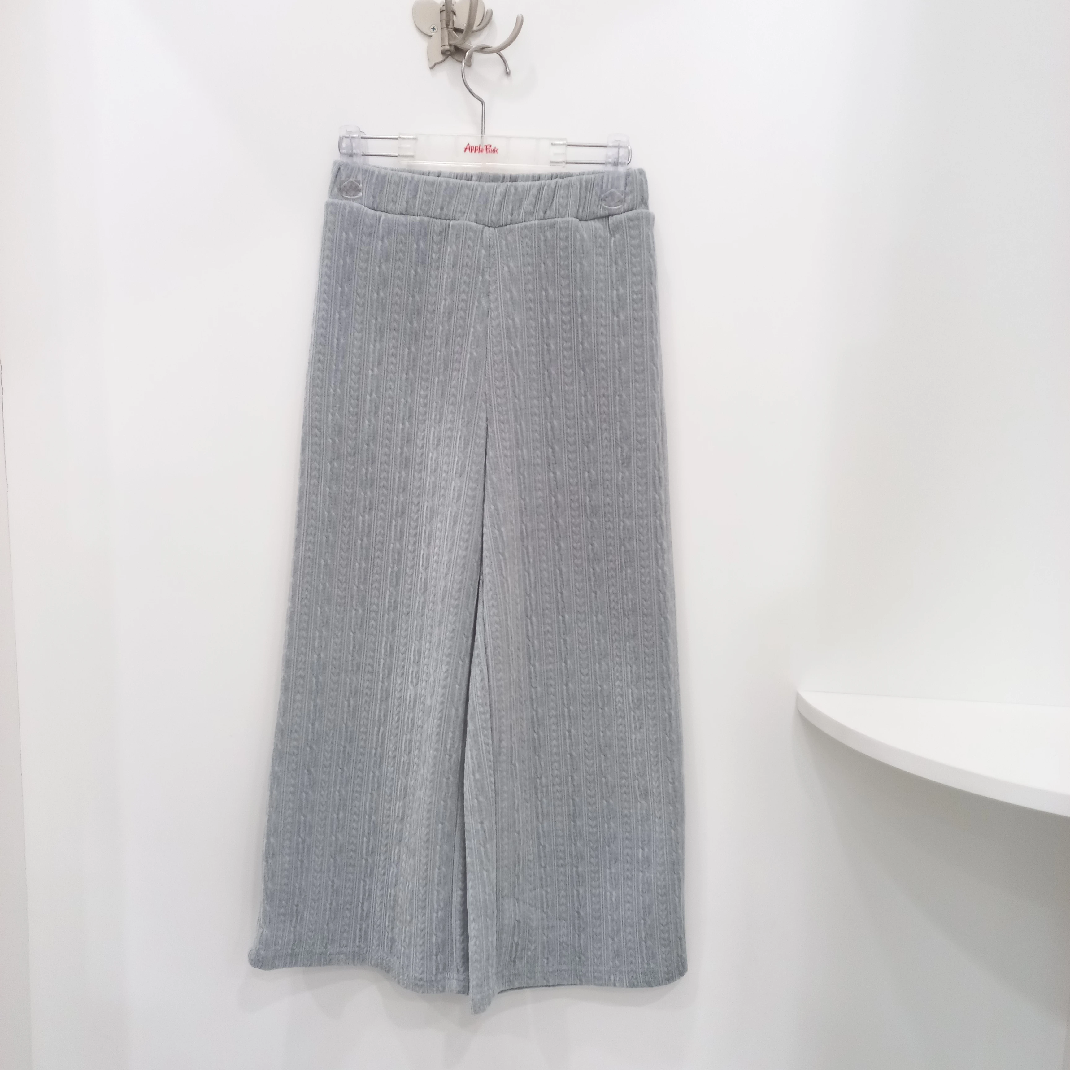 出口韩国AP品牌童装 灰色麻花纹表面磨毛内里不加绒休闲阔腿长裤