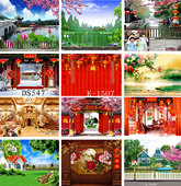 新款 风景全家福春节大合影全家福背景布 全家福背景纸宫廷全家福