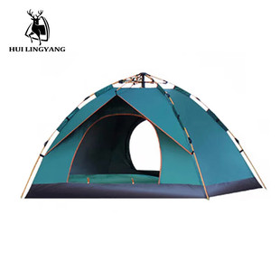 云雾全自动露营防雨3 4人帐篷绿色2 HLY 22012 徽羚羊