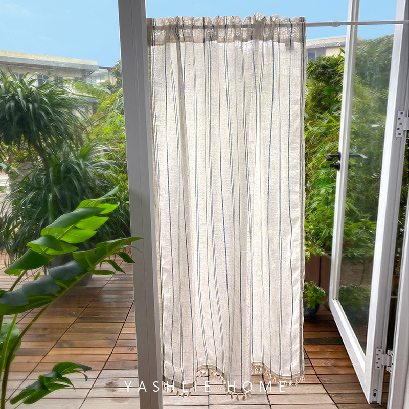 纱帘亚麻条纹流苏门帘