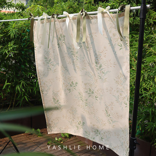 YASHLIE | 春草印花棉麻系带门帘日式田园风隔断帘橱柜遮挡半帘