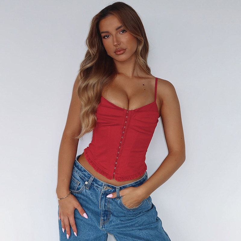 欧美时尚纯色高级感修身吊带背心