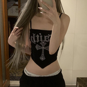 T恤 鬼马少女时尚 潮 辣妹修身 显瘦打底衫 烫钻吊带背心2026夏季 新款