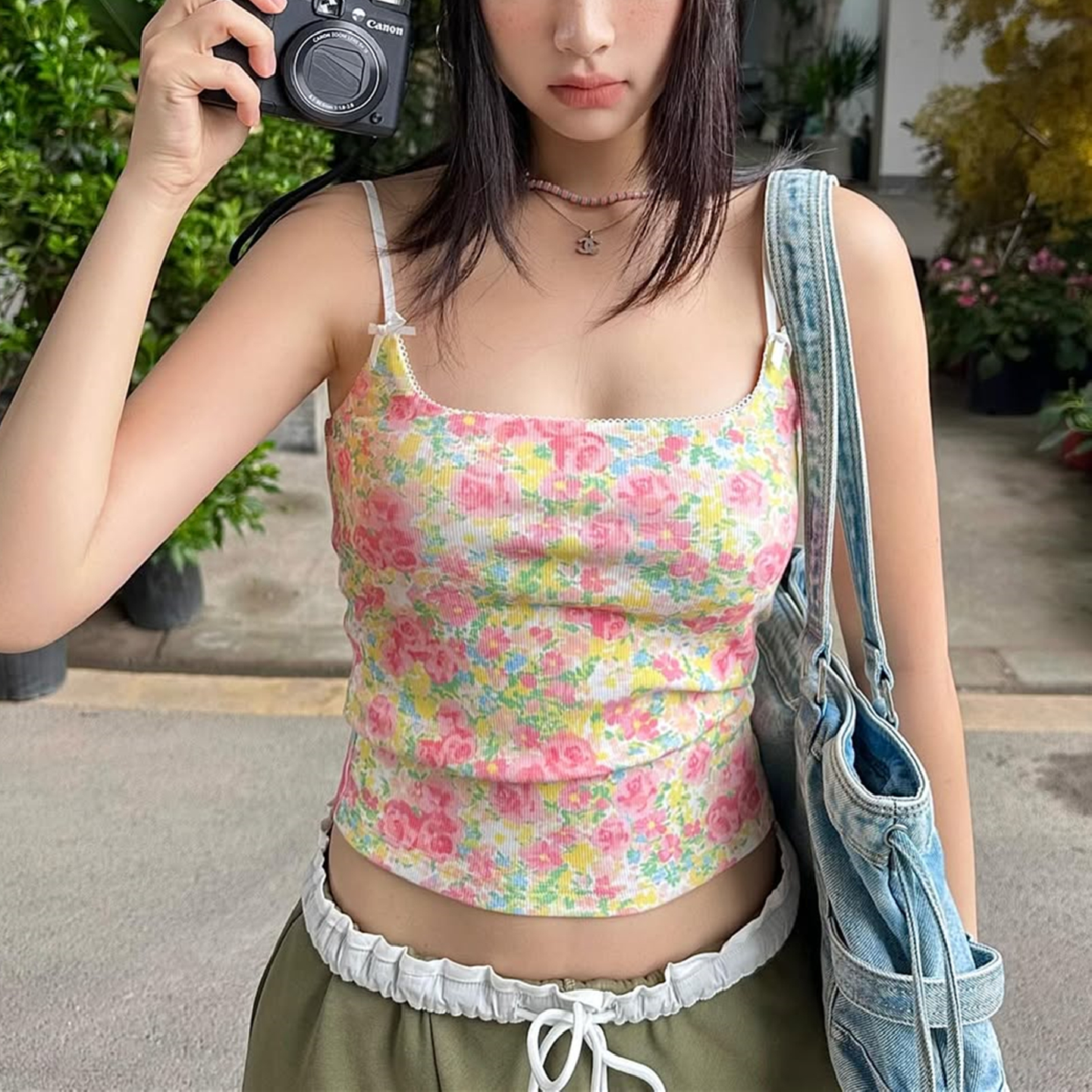 少女仲夏花园印花吊带背心