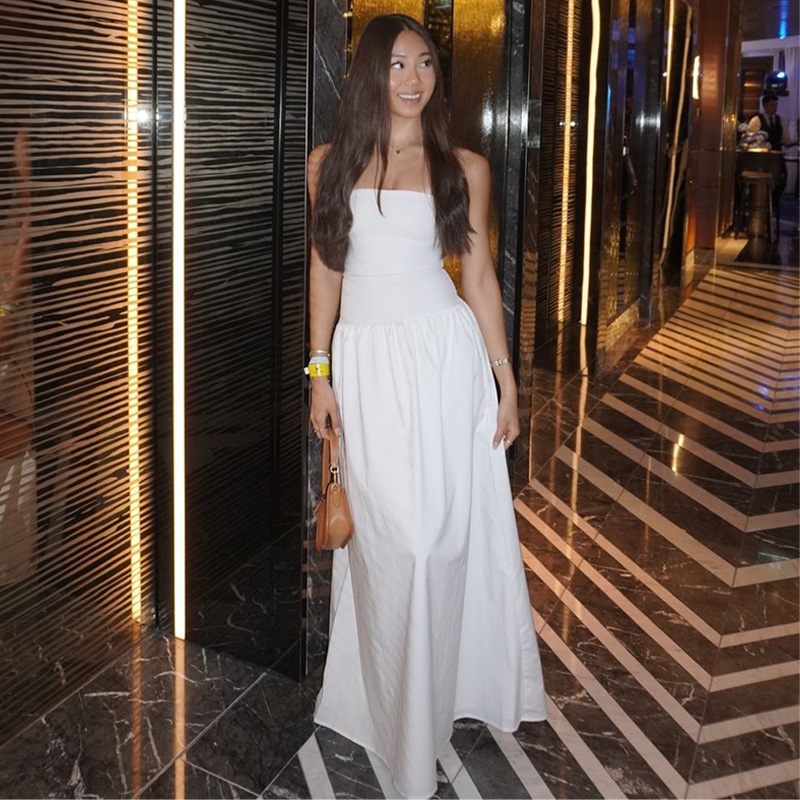 法式纯色气质抹胸连衣裙