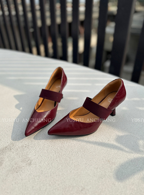 YUSI时尚气质尖头单鞋高跟鞋女春夏浅口玛丽珍真皮通勤不累脚3340