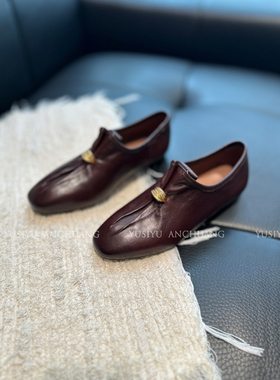 YUSI出口单老钱风高级感金属扣单鞋女方头平底不累脚配裙子乐福鞋