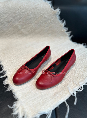 YUSI淑女通勤蝴蝶结方头浅口芭蕾舞平底单鞋女春夏软皮软底小皮鞋