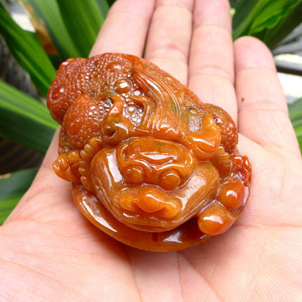 四会源头产地缅甸翡翠玉A货老坑精雕金财缠身玉把件 S66