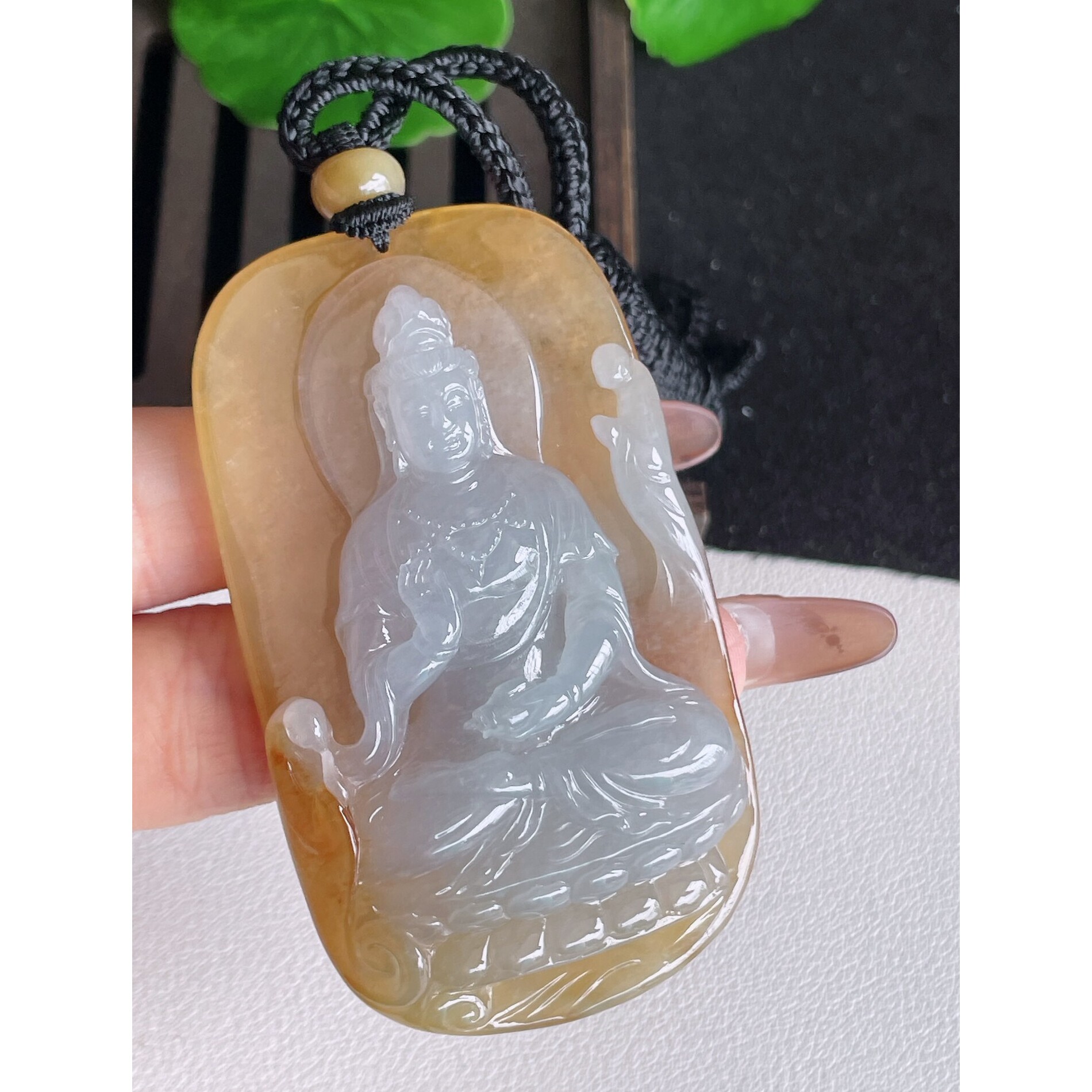 一手货源缅甸天然A货翡翠玉石挂件精雕黄翡观音菩萨翡翠吊坠