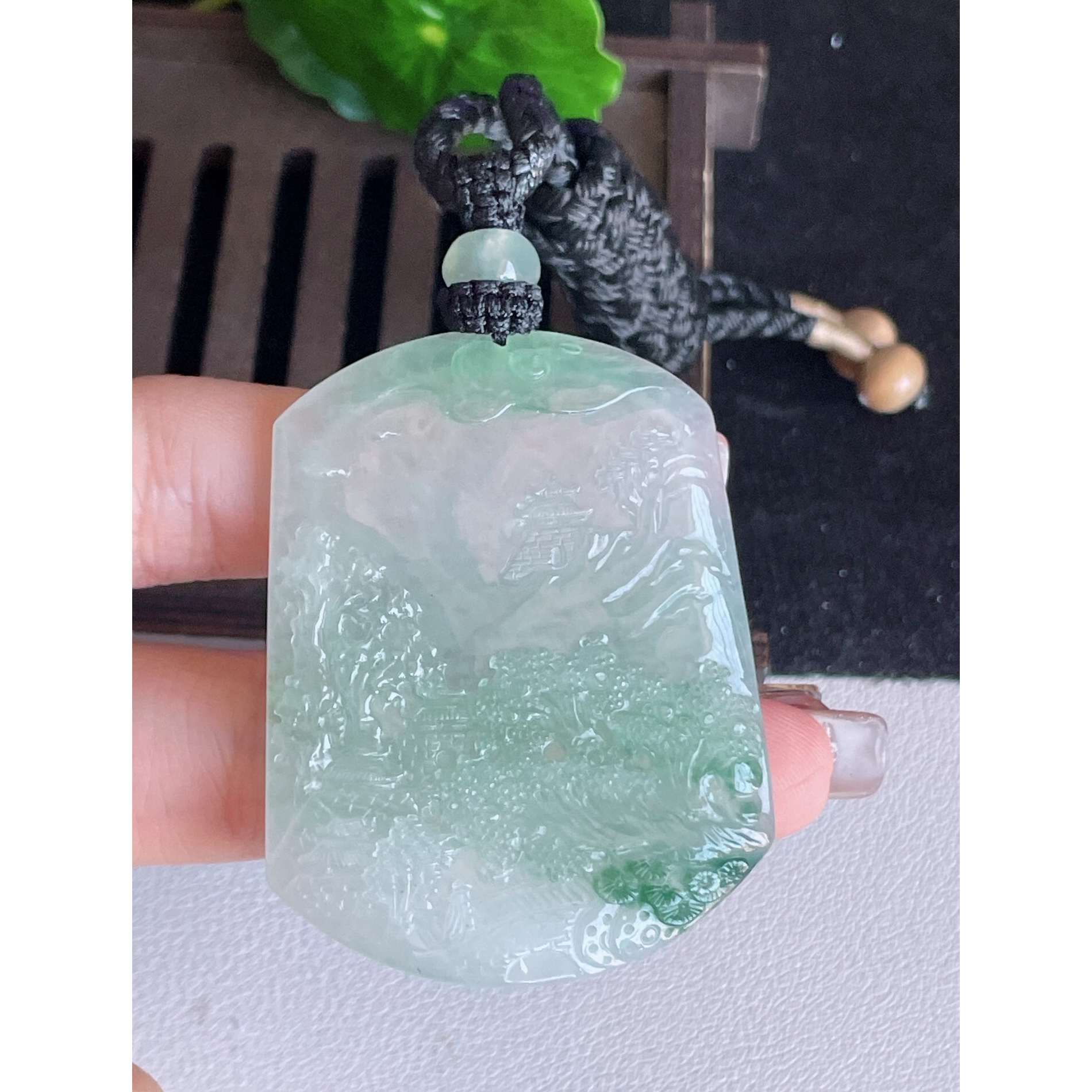 缅甸天然A货山水牌翡翠玉石挂件