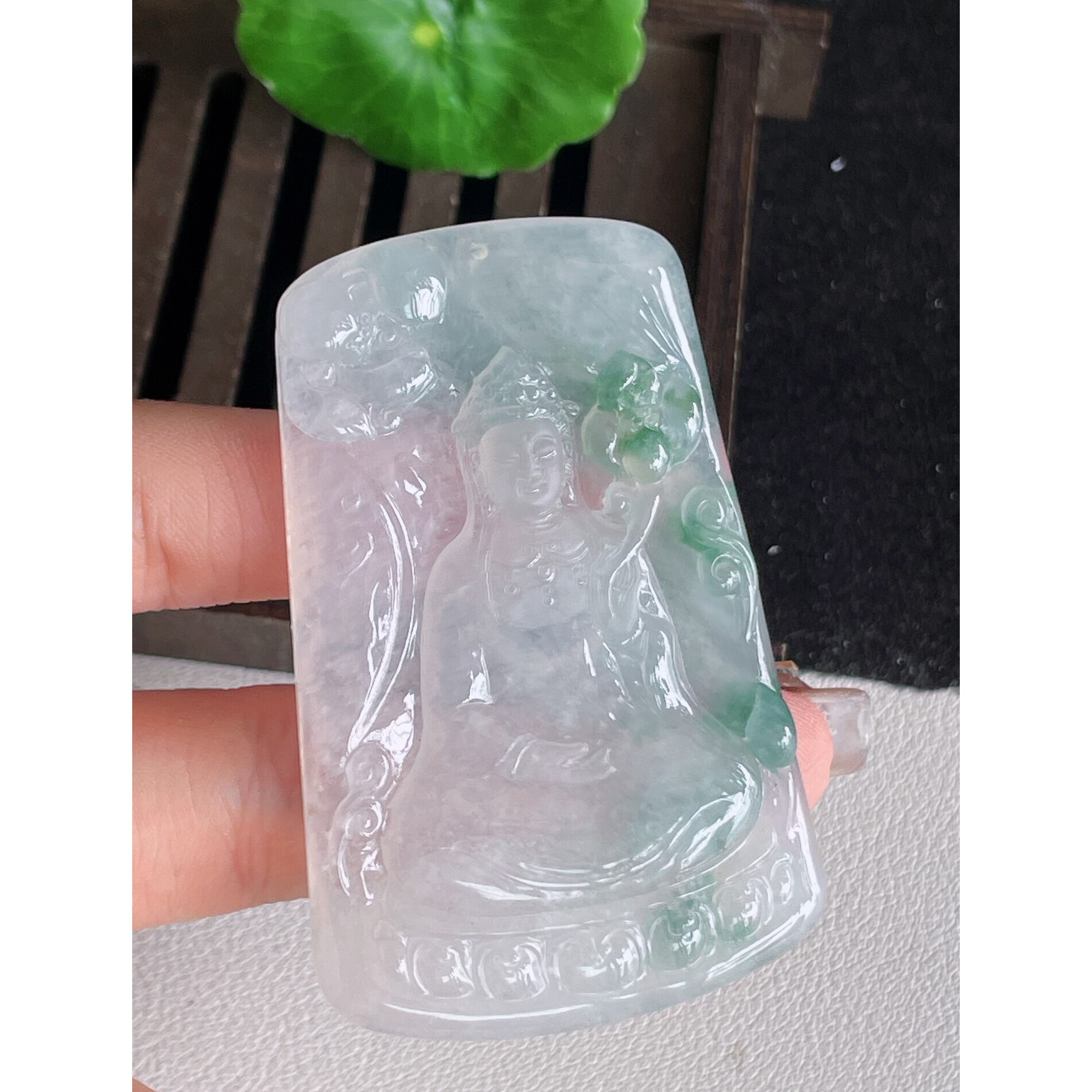 一手货源缅甸天然A翡翠玉石挂件精雕飘花大势至观音菩萨翡翠吊坠