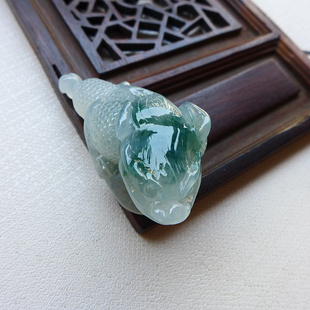 源头产地四会缅甸天然翡翠玉A货老坑精雕金财缠身翡翠吊坠  F03