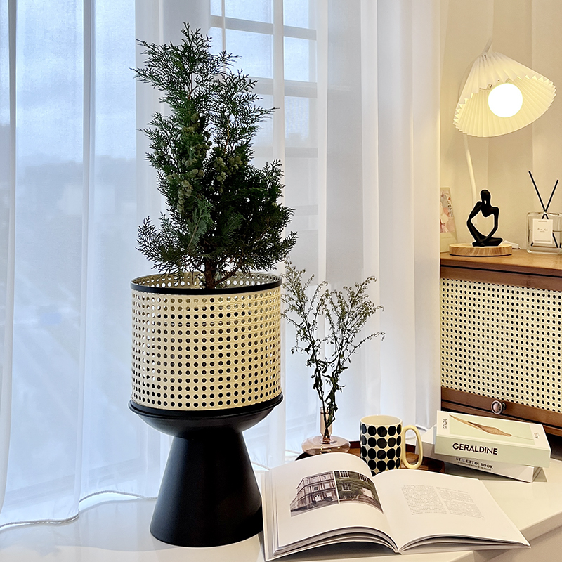 铁当歌奶油风轻奢铁艺仿藤花盆架