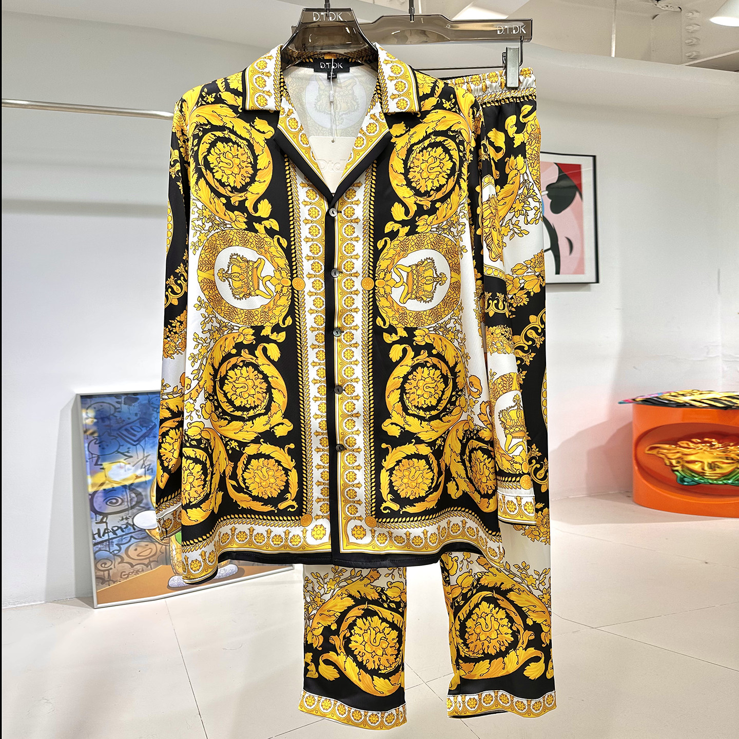 冰丝睡衣男士2025年新款春秋薄情侣宫廷印花长袖家居服高级感套装