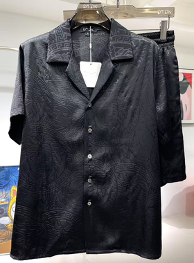 玫瑰贡缎睡衣男士2025年夏季情侣高级感暗纹印花短袖家居冰丝套装