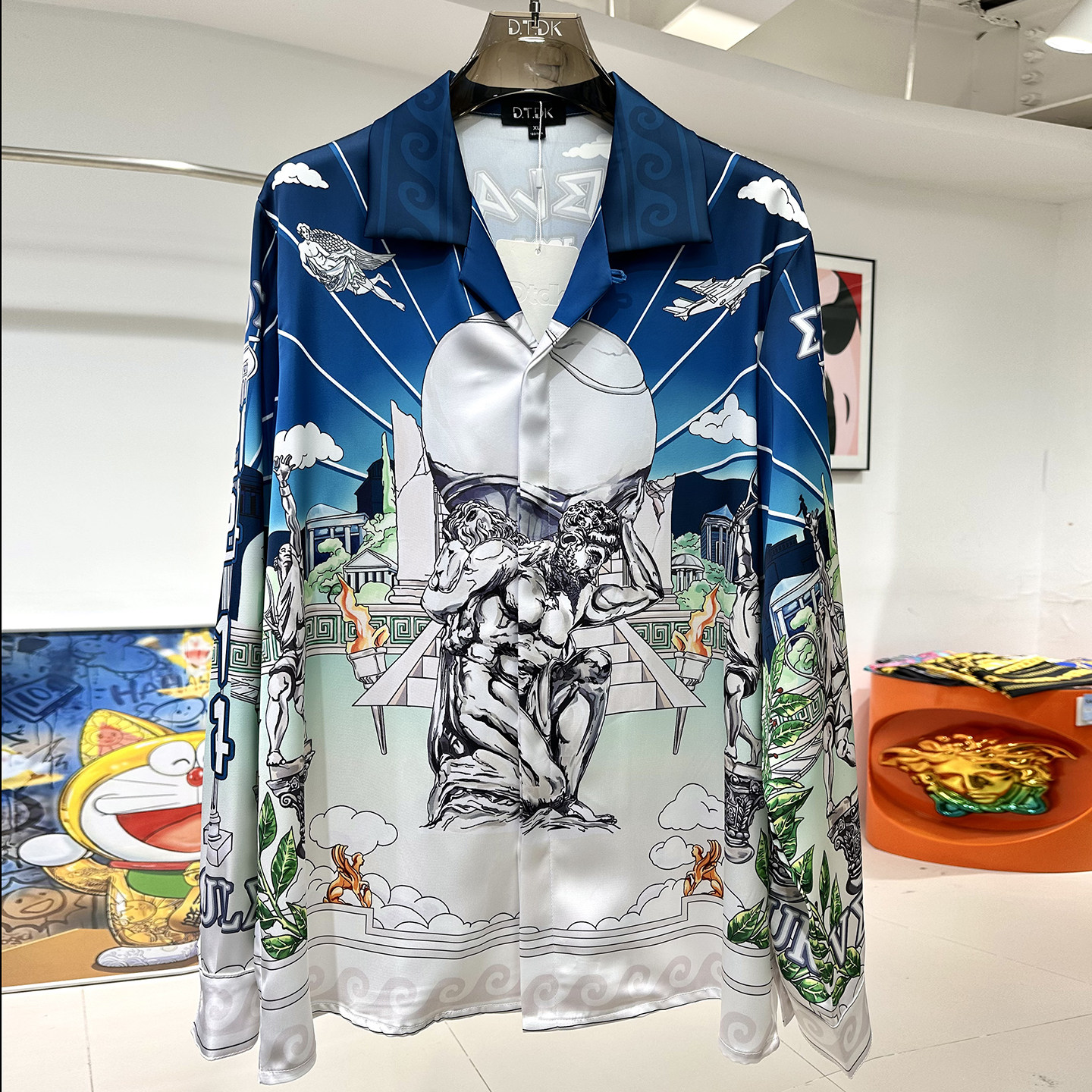 玫瑰贡缎衬衫四季新款都市风印花高级感宽松大码潮流时尚男装上衣