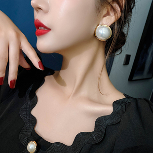 韩国高级感夸张时尚 小众气质简约耳钉 夏季 大珍珠耳环女2023年新款