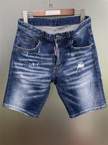 3001夏Dsquared2牛仔裤男装 破洞白色简约百搭微弹修身牛仔短裤男