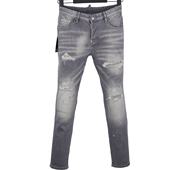 新款 Dsquared2牛仔裤 男装 6071四季 D2灰色破洞补丁弹力修身 小脚