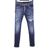 6048四季 D2水洗磨破洞补丁油漆小脚蓝色 男装 新款 Dsquared2牛仔裤